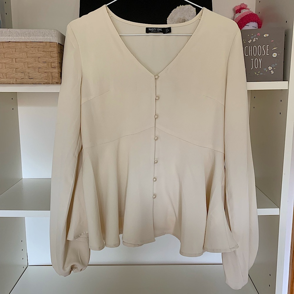 Ivory Pearl Button Down Blouse